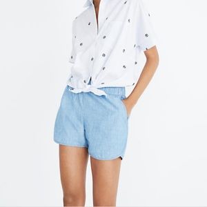 Madewell Chambray Blue Pull-On Shorts NWT
